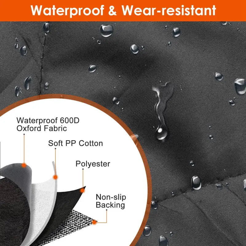 Dog car seat cover close-up showing waterproof material and scratch-resistant surface